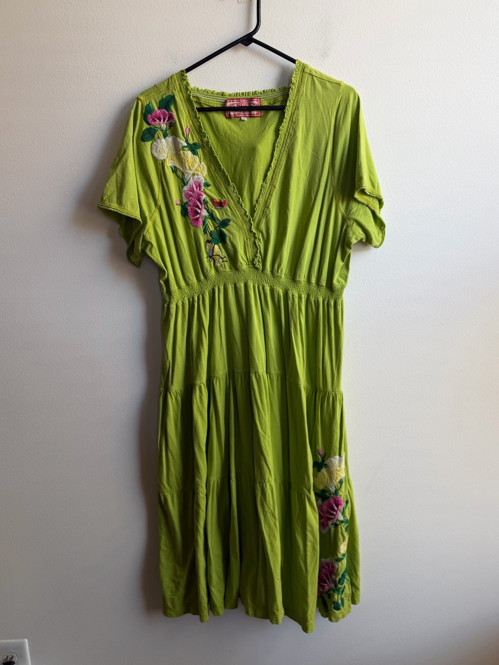 Johnny Was JWLA Embroidered Green Tiered Dress - Picture 2 of 4